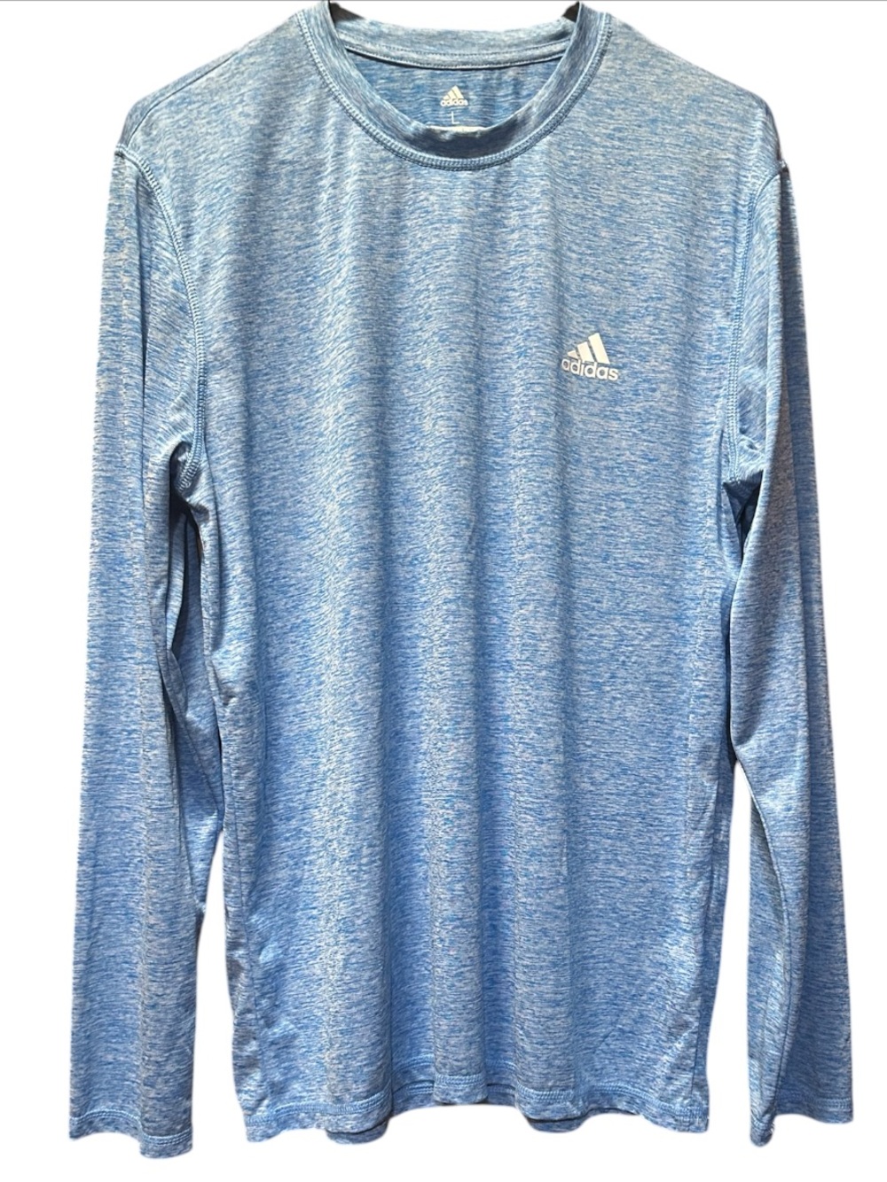 adidas Men's Long Sleeve Heathered Light Blue Performance Tee